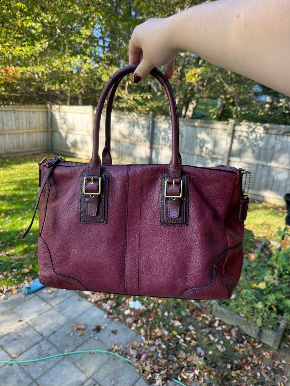 Coach Burgundy Leather Satchel with Gold Hardware